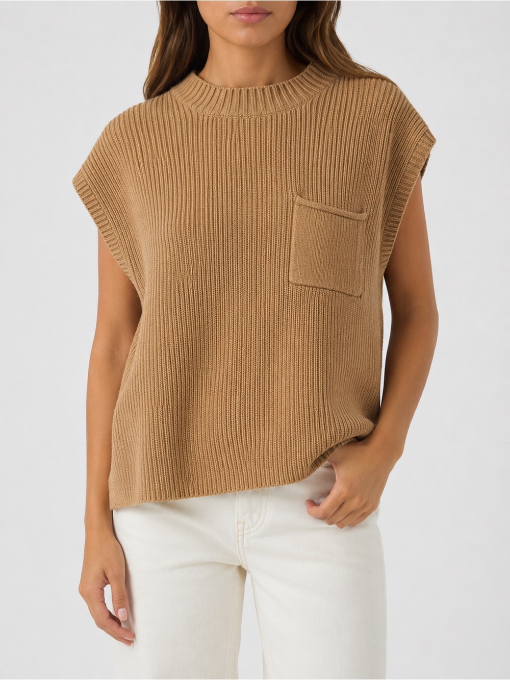 Caracilia Camel Knit Sweater Vest
